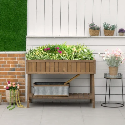 Outsunny Jardinera en pies cuadrada Potager estantería 110x46x76 cm 8 Compartimentos Inserciones de riego Madera de Abeto