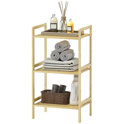 HOMCOM Badezimmerregal mit 3 Ebenen Bambusregal 3 verstellbare Regale 5 Positionen 43,5 x 31,5 x 80 cm Naturholz