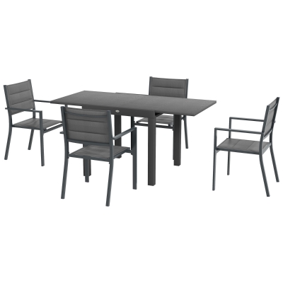 Outsunny Conjunto de mesa y sillas de jardín 5 piezas con 1 mesa de comedor extensible y 4 sillas con respaldo alto Gris oscuro