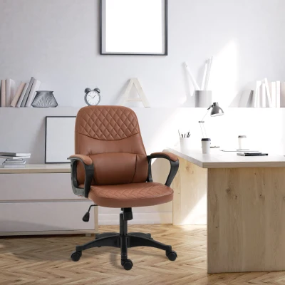 Vinsetto Silla de Oficina con Masaje Lumbar y Puerto USB Sillón de Oficina en Cuero Sintético Marrón con Altura Ajustable