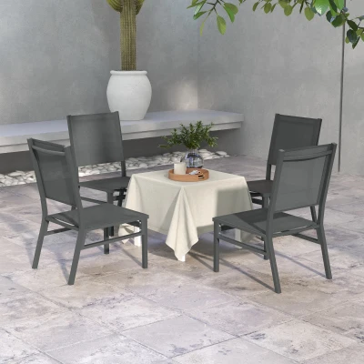 Outsunny Conjunto de 4 sillas de jardín en aluminio con revestimiento de malla textileno para comedor exterior