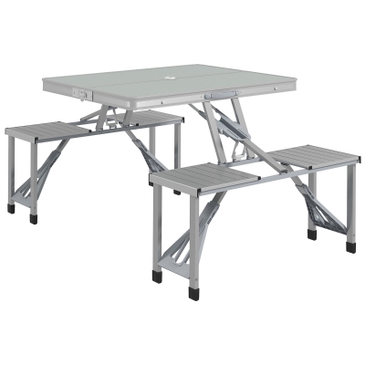 Outsunny Conjunto mesa y silla de camping plegable forma maleta picnic, aluminio, 85,5x67,5x67 cm
