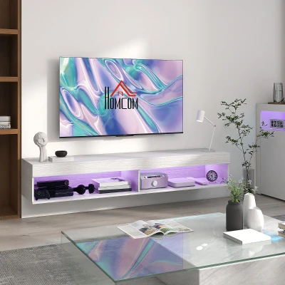HOMCOM Mueble TV suspendido mural con iluminación LED para televisores de hasta 75 pulgadas estantes 180x40x30 cm Blanco