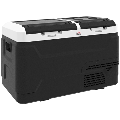 HOMCOM Nevera eléctrica portátil con 2 zonas - capacidad 40 L, luz LED, 12/24 V DC y 100-240V AC, hasta -20°C