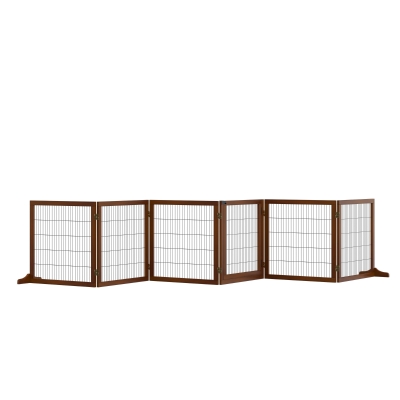 PawHut Barrera para Perros Plegable de Madera de Pino, 432x36x70 cm, Café