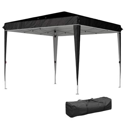Outsunny Gartenzelt 3x3 m für 6-9 Personen mit Höhenverstellung und Entwässerungslöchern, in Metall und Schwarzem Oxford-Gewebe