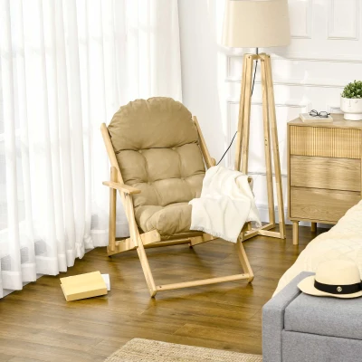 HOMCOM Sillón de acento, Sillón de relax, respaldo ajustable, marco de madera de haya, hasta 120 kg, Marrón