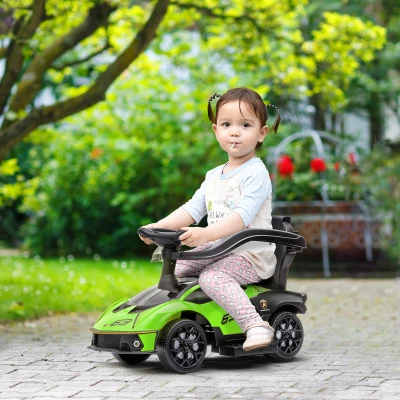 AIYAPLAY Lamborghini Kinderfahrzeug 2 in 1, Schiebefahrzeug mit Schiebegriff und Sicherheitsbarriere, Lenkrad und Hupe, Grün