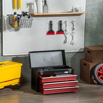 DURHAND Caisse à Outils Acier 3 Tiroirs Rouge Noir 51cm