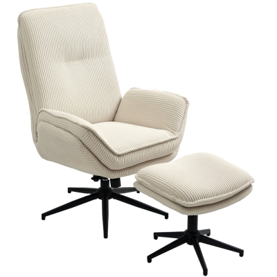 HOMCOM Fauteuil Pivotant Inclinable avec Repose-Pieds Beige