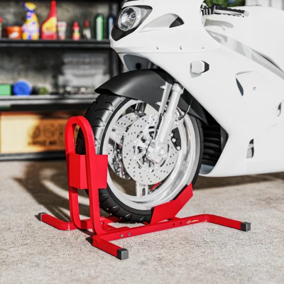 HOMCOM Supporto per ruote moto 60x55x43cm Rosso