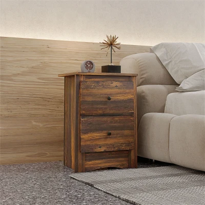 HOMCOM Comodino con 2 Cassetti stile Rustico 40x30x56 cm Marrone