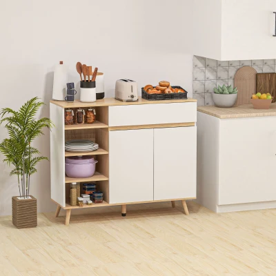 HOMCOM Mueble de Almacenamiento Buffet cocina estilo escandinavo 1 armario de doble puerta 1 cajón y 4 nichos estantes ajustables