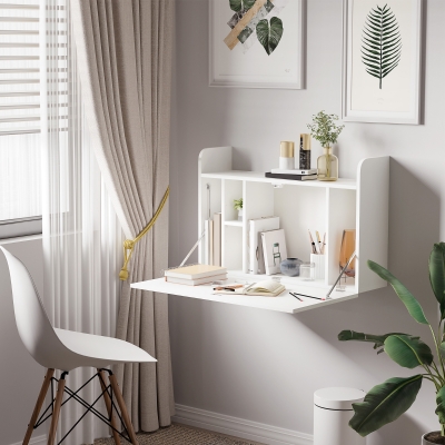 HOMCOM Scrivania murale 77x20x51cm Bianco