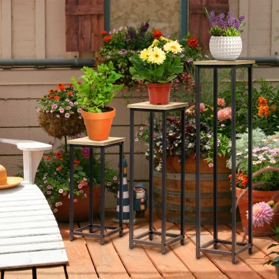 Outsunny Supporto per piante 21x21x90cm Nero