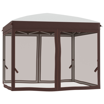 Outsunny Gazebo 3x3m Crème avec Moustiquaire et Sac à Roulettes
