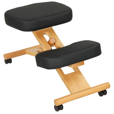 HOMCOM Chaise Posturale Réglable Bois Noir avec Roulettes