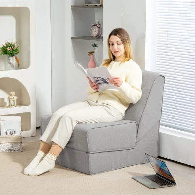 HOMCOM Sillón Moderno de Suelo Convertible en Chaise Longue en Tejido Gris Claro