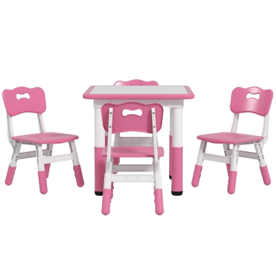 AIYAPLAY Ensemble Enfants 5 Pièces Table 60x60cm 4 Chaises Réglables Rose