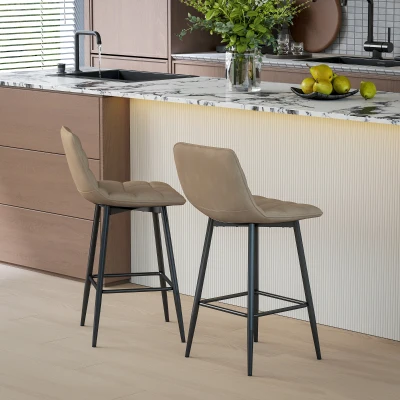 HOMCOM Set 2 Barhocker im skandinavischen Stil mit Samteffektstoff und Metall, 45x47x84 cm, Braun