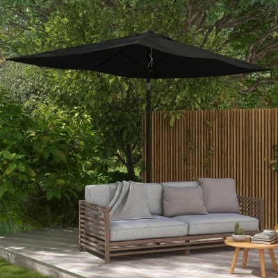 Outsunny Rechteckiger neigbarer Sonnenschirm 2 x 3 m mit Kurbel Hochdichte wasserdichte Polyesterbespannung 180 g/m² schwarz