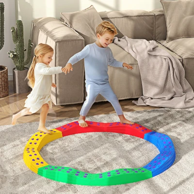 AIYAPLAY Balance Beam für Kinder 8 Steine mit gewellten Stufen Oberfläche rutschfest und Bodenmatte