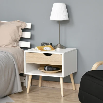 HOMCOM comodino 50x39x51cm Legno di quercia, Bianco