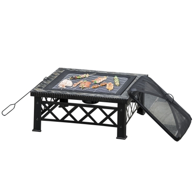 Outsunny Foyer 3-en-1 BBQ Noir 76x76x47cm Jardin