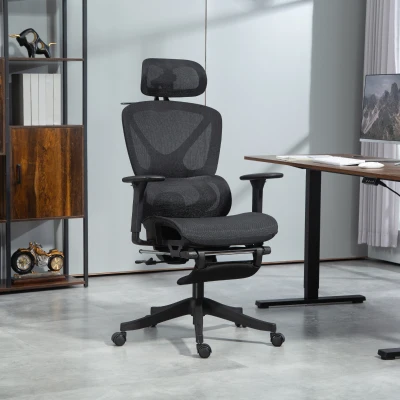 HOMCOM Silla de Oficina Ergonómica Inclinable a 135 grados Ajustable Negro