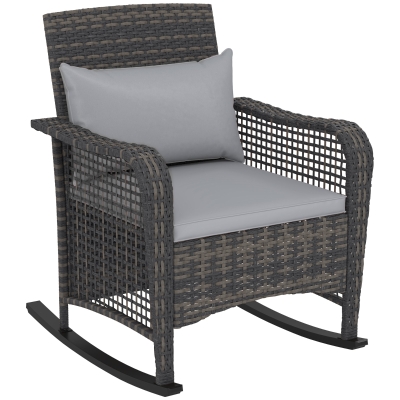 Outsunny Rattan Rocking Chair with Cushions Light Grey