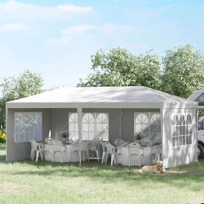 Outsunny Gartenpavillon für Veranstaltungen mit 4 abnehmbaren Seitenwänden mit Fenstern, 5,8x2,9x2,5m, Weiß