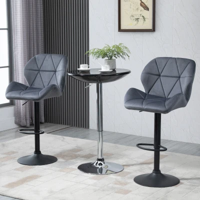 HOMCOM Tabourets Bar Pivotants Velours Gris Réglables Métal (Set de 2)