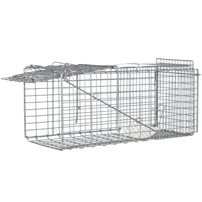 Outsunny Lebendfalle Faltbare Fangkäfig für kleine Tiere wie Ratten und Mäuse - 2 Türen Griff 66 x 24 x 30,5 cm Stahl grau