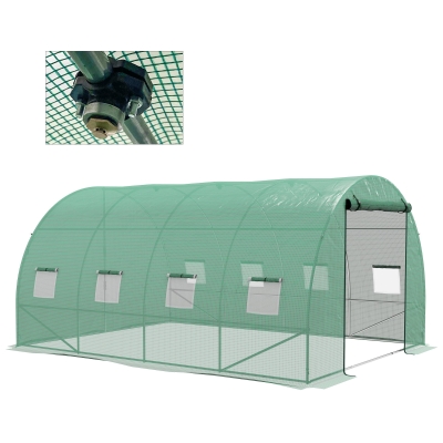 Outsunny Invernadero de Jardín Tunnel 12 m² 4x3x2 m Acero reforzado + PE Alta densidad 140 g/m² 8 ventanas Puerta enrollable Verde