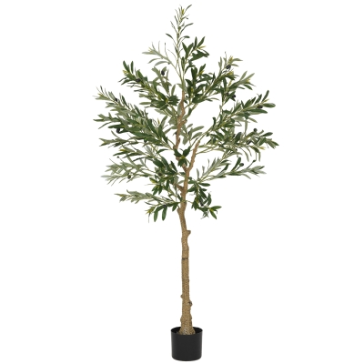 HOMCOM Planta Artificial Decorativa de 150 cm Árbol de Olivo con 720 Hojas y 32 Aceitunas en Maceta para Interior Verde