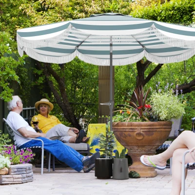 Outsunny Parasol de jardín 2,7 m, parasol inclinable de exterior UPF 30+ con manivela, 8 ballenas, Azul claro y Blanco