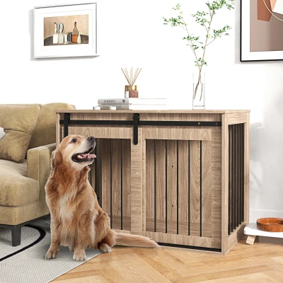 PawHut Caseta para Perros Jaula para Perros, Cerrable, Diseño rústico en efecto madera, 98x58x67 cm, Nogal + Negro