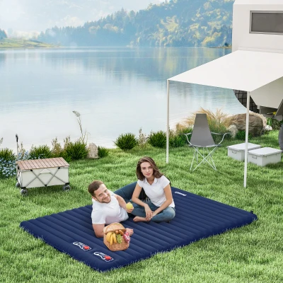 Outsunny Colchón autoinflable de camping - gran comodidad para 2 personas - plegable con bolsa de transporte incluida - Azul Marino