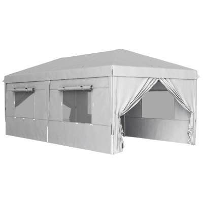 Outsunny 3x6 m Cenador Pop-up con paredes laterales y bolsa de transporte, carpa de jardín ajustable UPF50+, Gris claro
