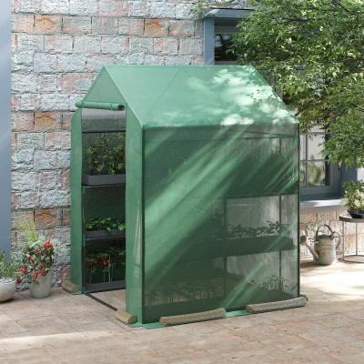 Outsunny Serre Jardin PE Vert avec Étagères 143x138x190 cm