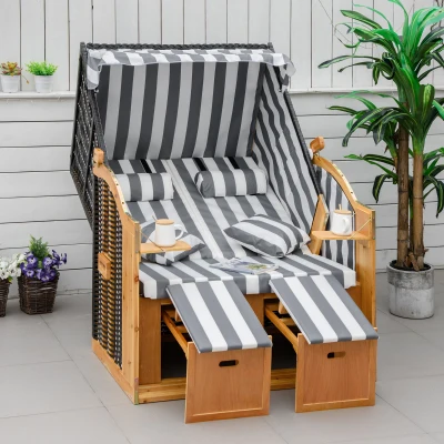 Outsunny Sedia da Spiaggia 118cm x 79cm x 160cm Grigio e Bianco