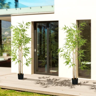 HOMCOM Set di 2 piante artificiali 15x15x180cm Verde