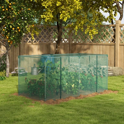 Outsunny Garten Gewächshaus Pflanzenschutzgitter für Gartenpflanzen mit Reißverschlusstür verzinkten Stahlrohren 240 x 120 x 110 cm grün