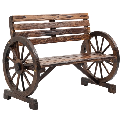 Outsunny Banco de Jardín con Diseño de Rueda de Carro para 2 Personas en Madera Natural, Marrón Oscuro, 105,5x56x79 cm