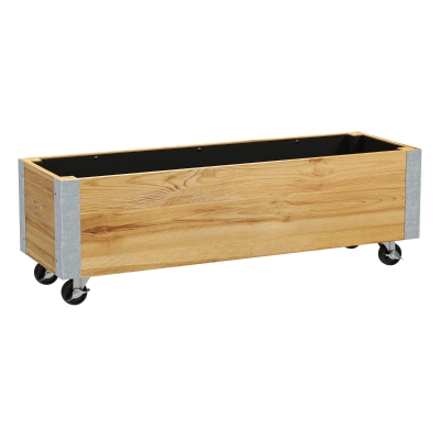 Outsunny Jardinería en Ruedas jardinera rectangular fieltro de drenaje metal madera maciza 96x30,6x30 cm Madera Natural