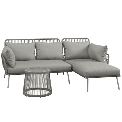 Outsunny Salón de jardín esquinero para 4 personas estilo colonial mesa de centro cojines gran confort incluidos resina trenzada Gris