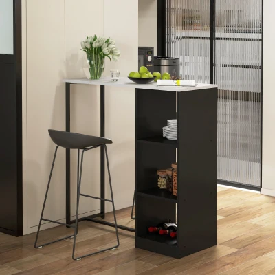 HOMCOM Mesa de bar mesa alta de cocina chasis pies de acero tablero efecto mármol 105x40x105 cm Blanco