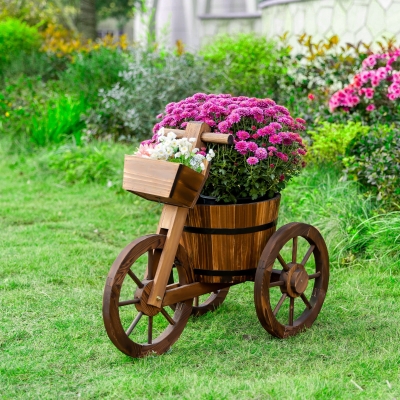 Outsunny Porte Maceta Triciclo - estante de Macetas de Flores - jardinera 52x31x45,5 cm - Madera de Pino