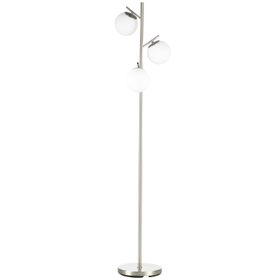 HOMCOM Lámpara de Pie con 3 Pantallas de Cristal E 27 Interruptor de pie Plata + Blanco