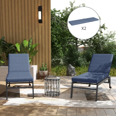 Outsunny Set mit 2 Liegematratzenkissen für Liegestuhl Sonnenliege mit Befestigungsschnallen für Garten Blau